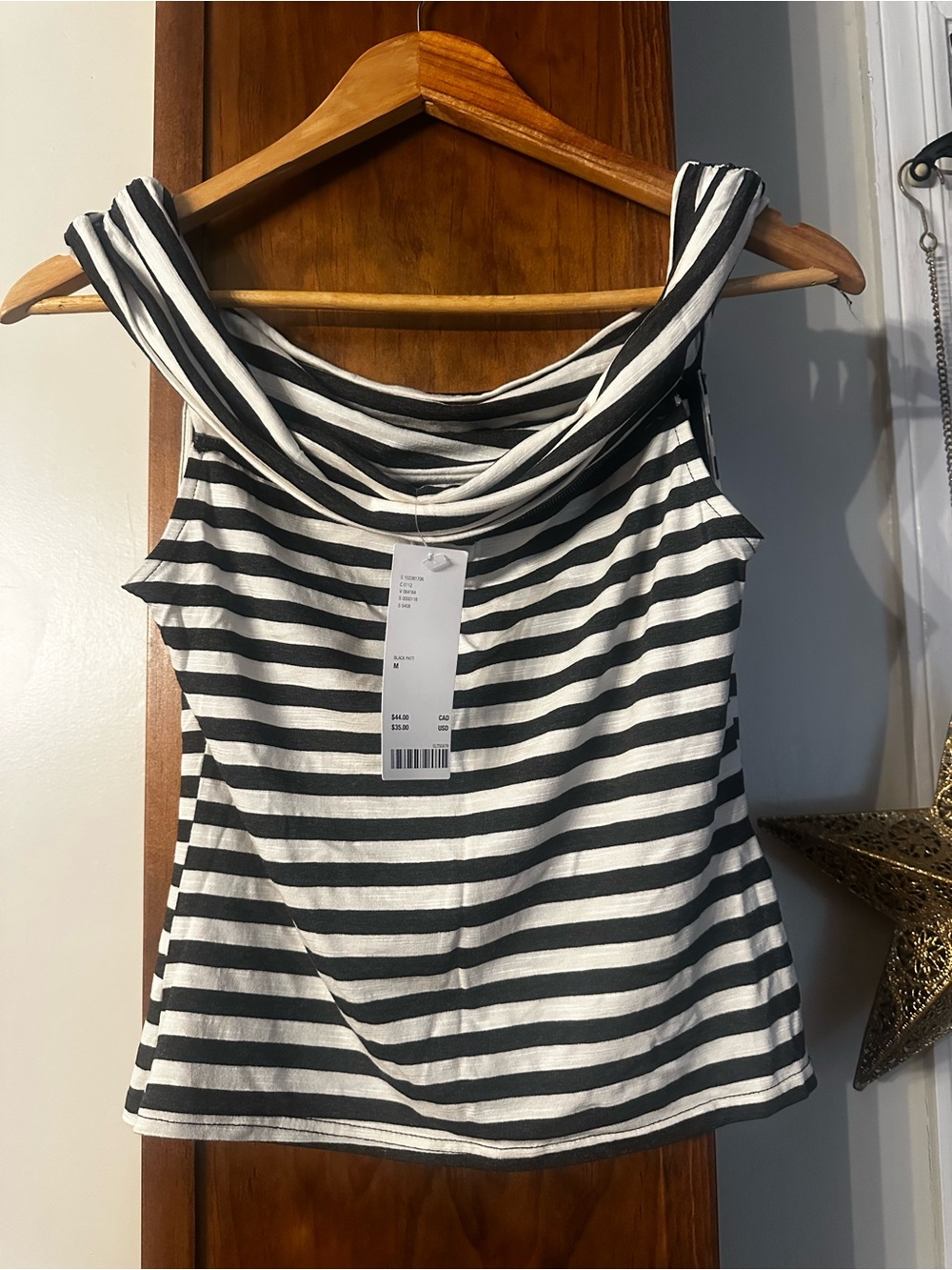Striped Black & White off shoulder Women's Tank Top